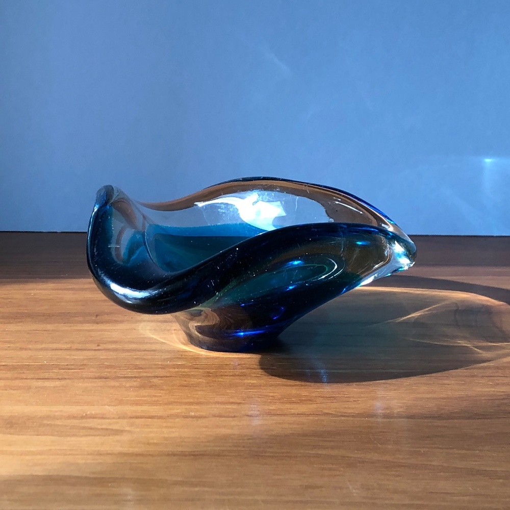 Vintage Blue and Clear Glass Decorative Bowl